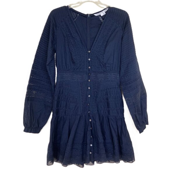Veronica Beard Addilyn Dress Long Sleeve Navy Ink Blue Eyelet Lace Women's 4 - Picture 6 of 8